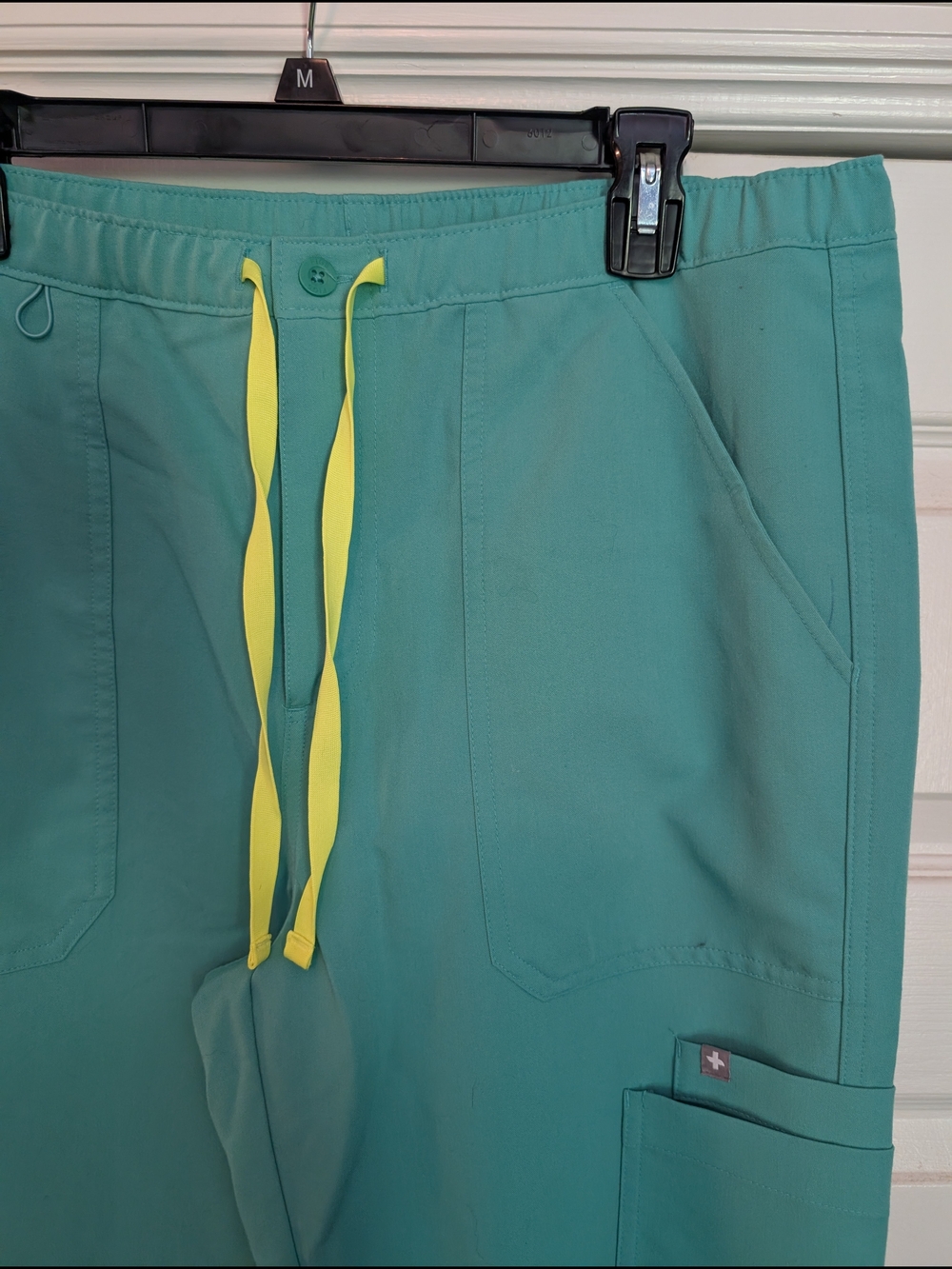 Figs Surgical Green Scrub Pants with Neon Yellow Drawstring